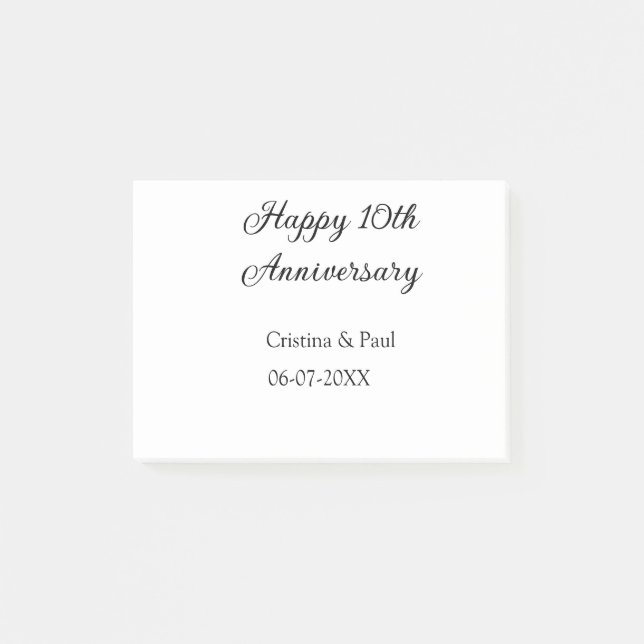 Post-it® Joyeux 10e anniversaire simple nom de mariage mini (Devant)