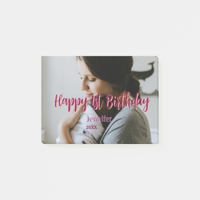 Post-it® Joyeux 1er anniversaire enfant bébé mère rouge ora (Devant)