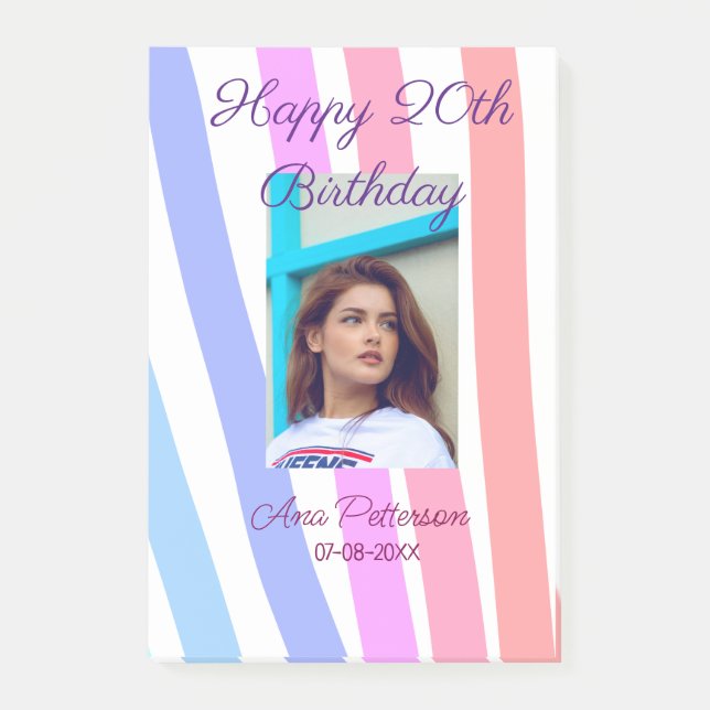Post-it® Joyeux 20e Anniversaire arc-en-ciel rustique boho  (Devant)