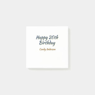 Post-it® joyeux 20e anniversaire bleu jaune simple minimal