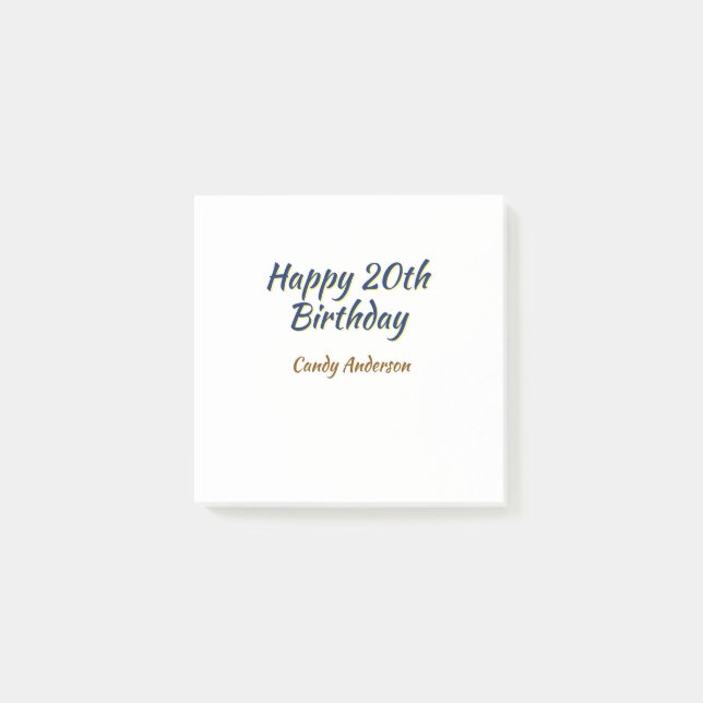 Post-it® joyeux 20e anniversaire bleu jaune simple minimal  (Devant)