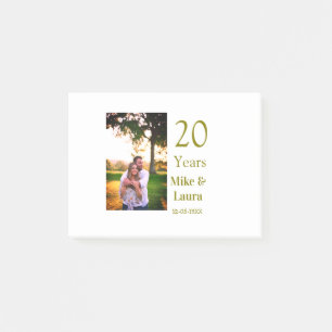 Post-it® Joyeux 20e anniversaire nom du couple date or