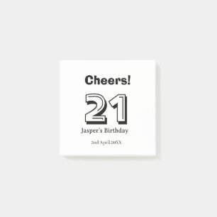 Post-it® Joyeux 21e anniversaire en lettres majuscules nom