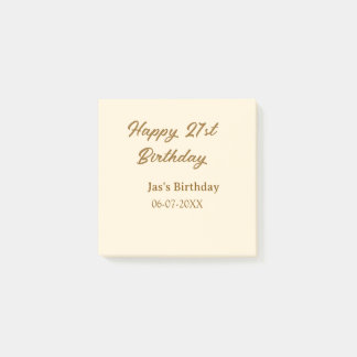 Post-it® Joyeux 21e anniversaire marron pastel jaune nom da