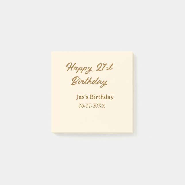 Post-it® Joyeux 21e anniversaire marron pastel jaune nom da (Devant)