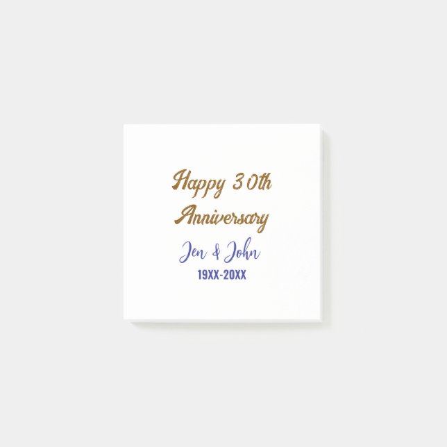 Post-it® Joyeux 30e anniversaire de mariage royal bleu or s (Devant)
