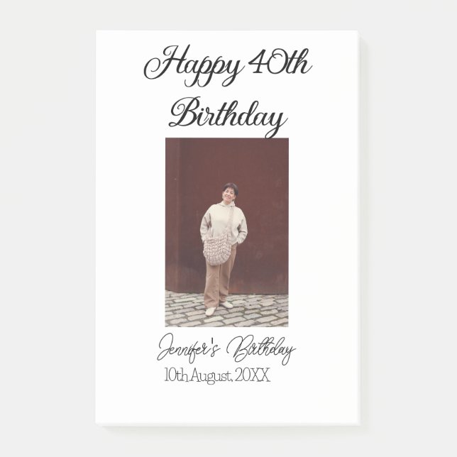 Post-it® Joyeux 40e anniversaire photo moderne simple (Devant)