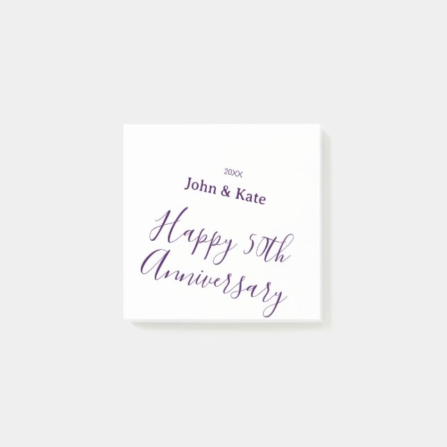 Post-it® Joyeux 50e anniversaire nom violet année simple  (Devant)