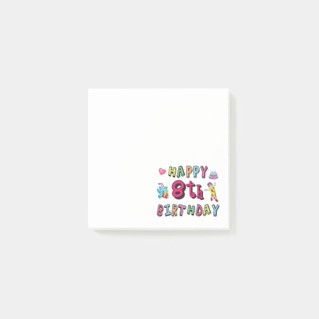 Post-it® Joyeux 8ème anniversaire. 8 ans d'anniversaire. (Devant)