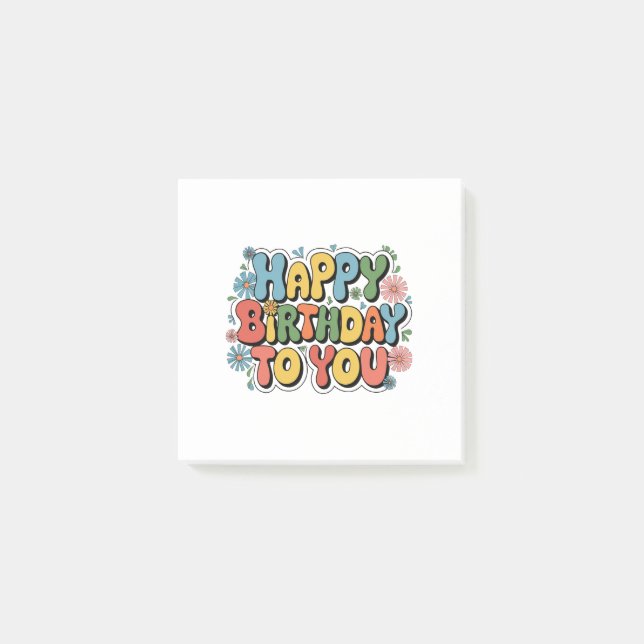 Post-it® Joyeux Anniversaire Floral Groovy (Devant)