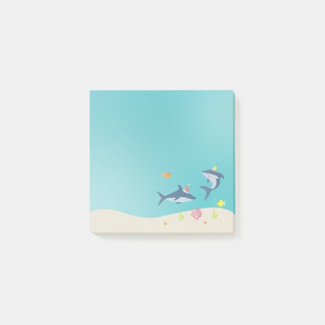 Post-it® Joyeux anniversaire grand requin blanc dessin (Devant)