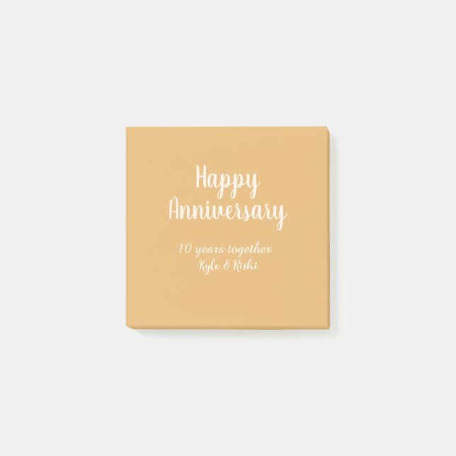 Post-it® Joyeux anniversaire or blanc 10 ans nom date  (Devant)