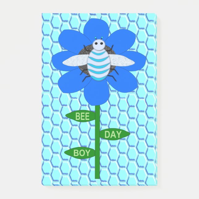 Post-it® Joyeux Bee Day Boy Blue Birthday Bumblebee (Devant)
