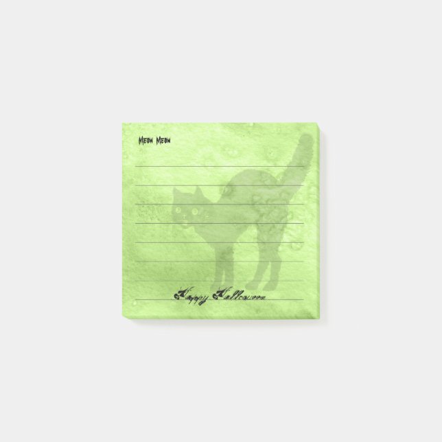 Post-it® Joyeux Halloween Chat noir Lime-Green Grunge (Devant)