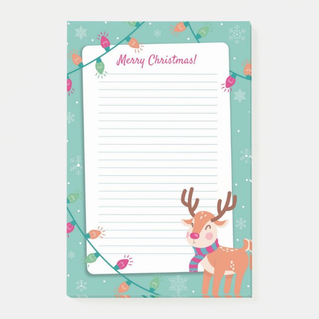 Post-it® Joyeux Noël avec Rudolph et lumières de Noël (Devant)