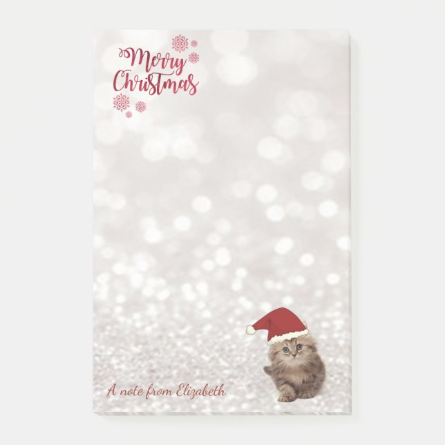 Post-it® Joyeux Noël, Bokeh scintillant, Chat avec chapeau  (Devant)
