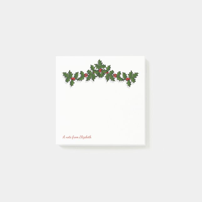 Post-it® Joyeux Noël, branches de houx personnalisées (Devant)