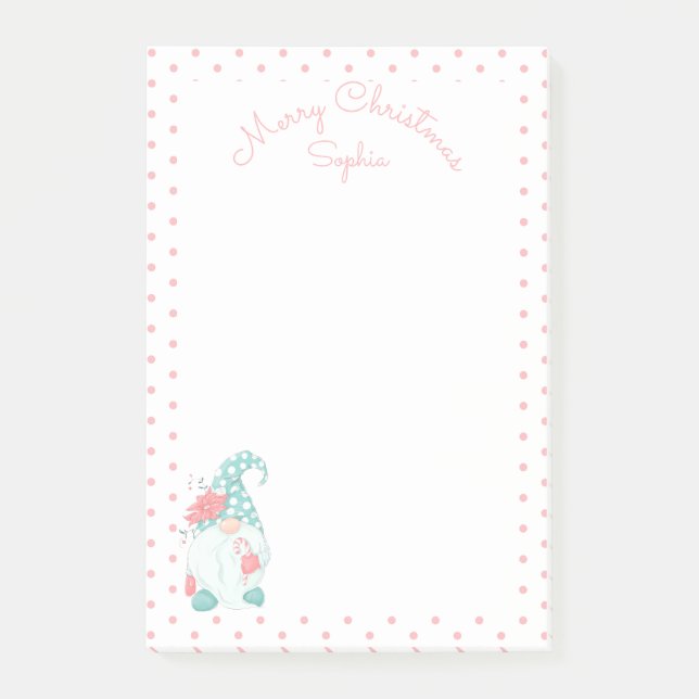 Post-it® Joyeux Noël Gnome Personnalisé Nom Pastel Mignon (Devant)