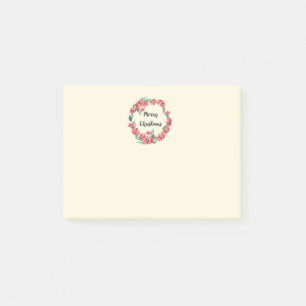 Post-it® Joyeux Noël Rouge Floral Aquarelle Wreath