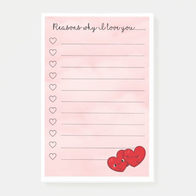 Post-it® Kawaii raisons je t'aime message mignon (Devant)
