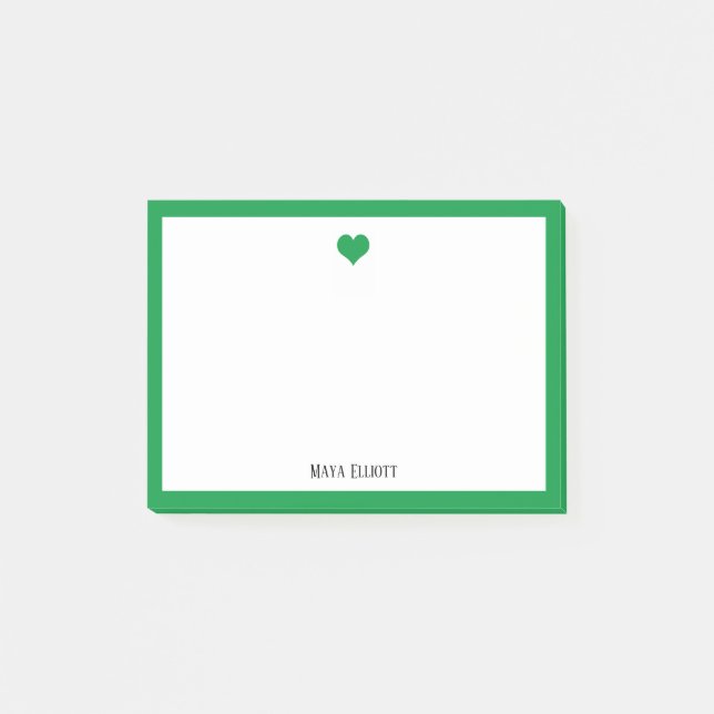 Post-it® Kelly Coeur vert et frontière sur blanc avec le no (Devant)