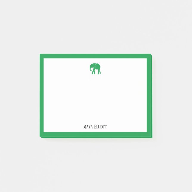 Post-it® Kelly Eléphant vert et bordée de blanc avec un nom (Devant)