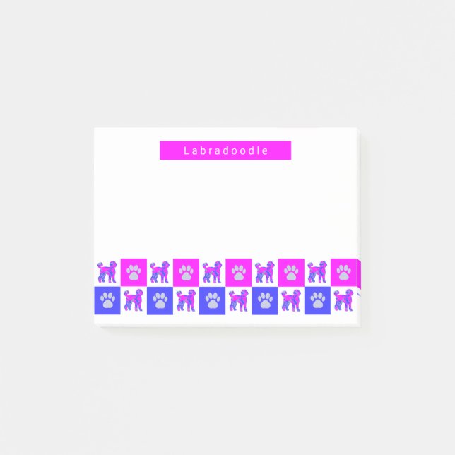 Post-it® Labradoodé Chien & Paw Hot Pink & Blue (Devant)