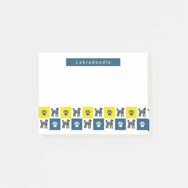 Post-it® Labradoodé Chien & Paw Yellow & Blue Grid (Devant)