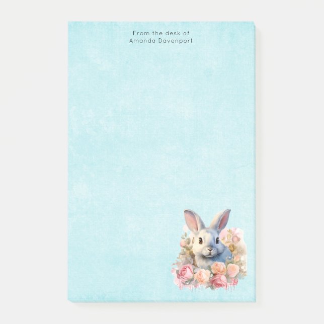 Post-it® Lapin avec une guirlande de roses Mignon (Devant)