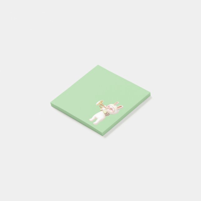 Post-it® Lapin bébé trompettiste avec oiseau dans un jardin (Incliné)