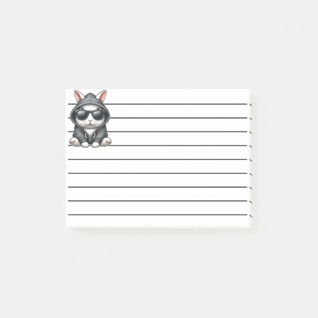 Post-it® Lapin Blanc Cool en Capuche et Lunettes de Soleil (Devant)