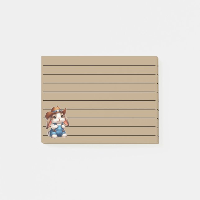 Post-it® Lapin en tenue Cowboy avec Casquette et coutures (Devant)