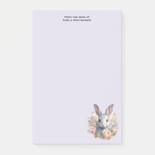 Post-it® Lapin entouré de fleurs pastel Mignon (Devant)
