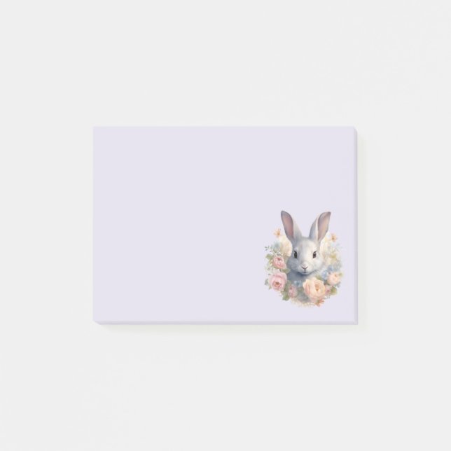 Post-it® Lapin Entouré de Fleurs Pastel Mignon (Devant)
