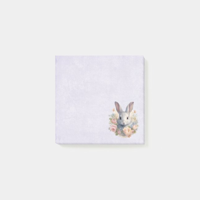 Post-it® Lapin Entouré de Fleurs Pastel Mignon (Devant)