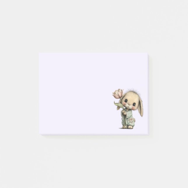 Post-it® Lapin mignon tenant une Tulipe (Devant)