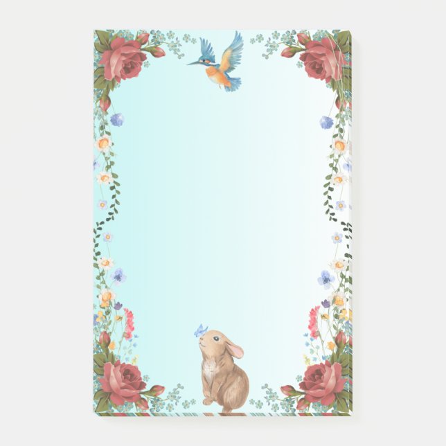 Post-it® Lapin, Papillon, Oiseau et Roses rouges (Devant)