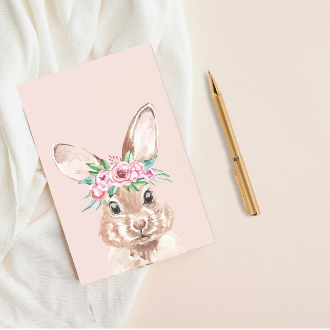 Post-it® Lapin pastel rose moderne à l'aquarelle avec fleur (Créateur téléchargé)