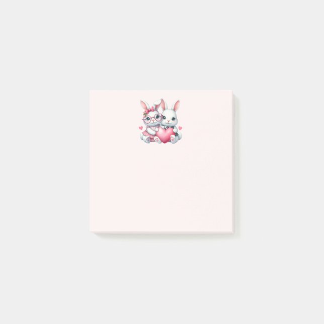 Post-it® Lapins mignons partageant un cœur (Devant)