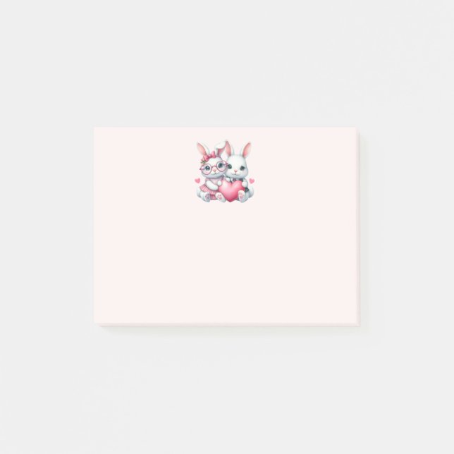 Post-it® Lapins mignons partageant un cœur (Devant)