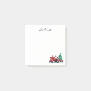 Post-it® L'arbre de Noël vintage rouge de tracteur ajouten