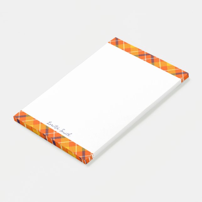 Post-it® Large 4x6 Custom Fall Orange Gingham Plaid Pattern (Incliné)