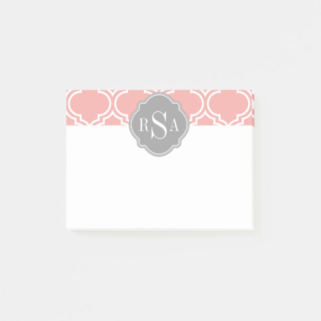 Post-it® Lattice de carreaux rose pâle Motif Monogramme gri (Devant)