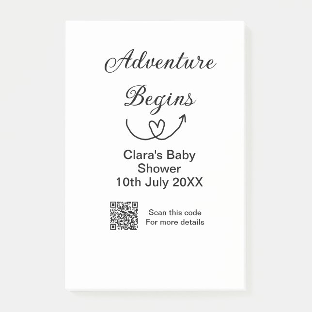 Post-it® L'aventure commence baby shower scan QR code coeur (Devant)