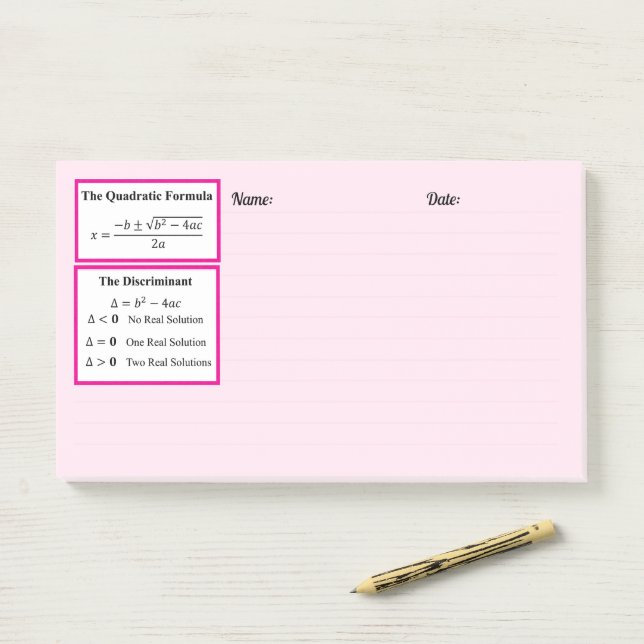Post-it® Le Bloc-notes Discriminant & Formule Quadratique (Sur un bureau)