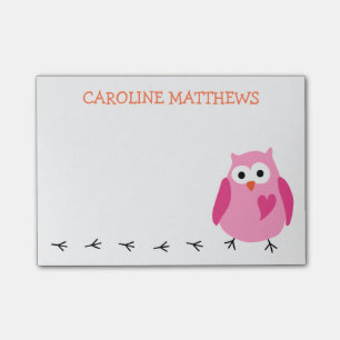 Post-it® Le hibou rose mignon avec des filles de coeur a