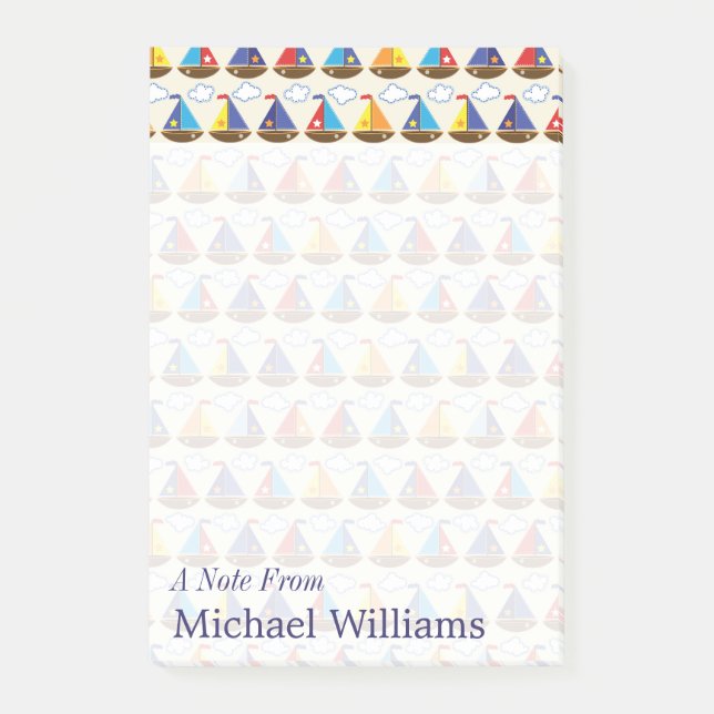 Post-it® Le motif mignon | de voilier ajoutent votre nom (Devant)