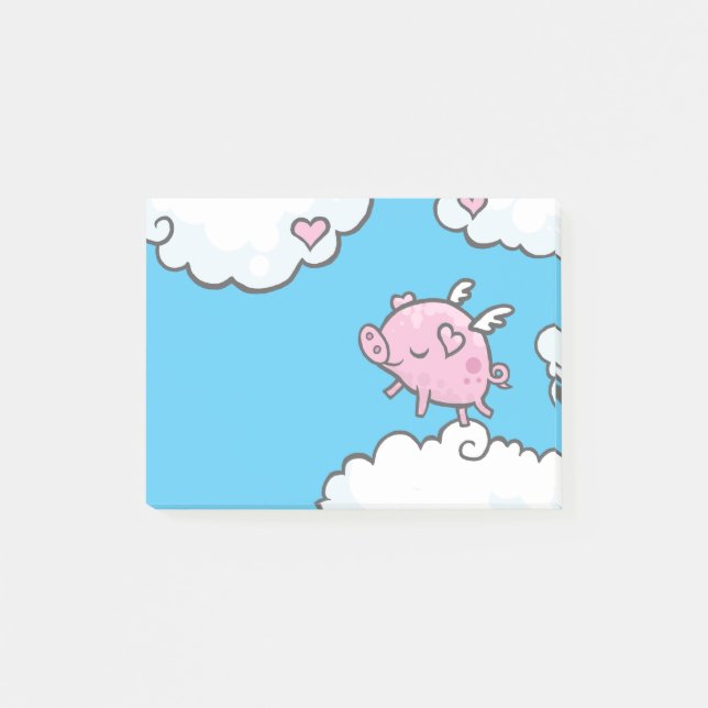 Post-it® Le porc de vol danse sur la note de nuages (Devant)
