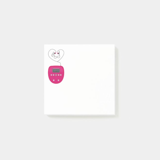 Post-it® Lecteur CD rose avec écouteurs qui s'embrassent (Devant)