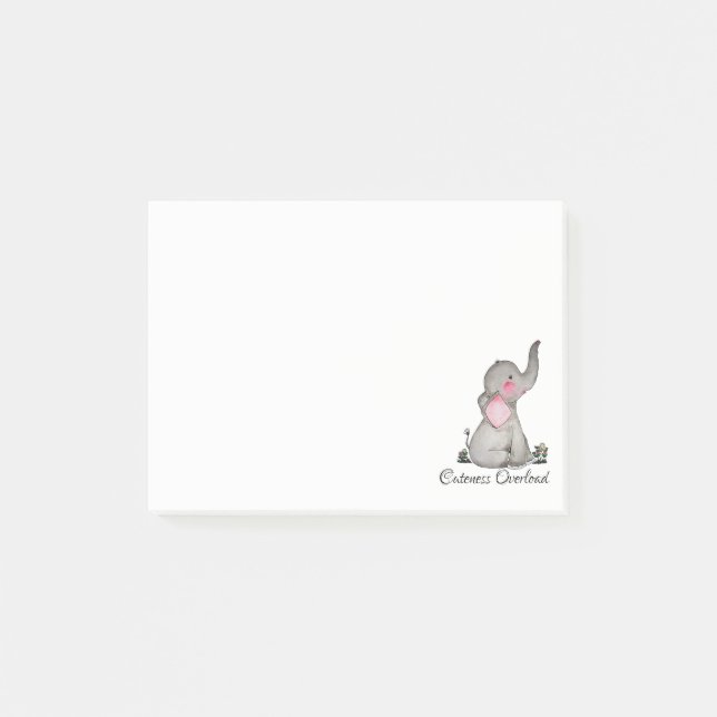 Post-it® L'éléphant mignon de bébé d'aquarelle avec (Devant)